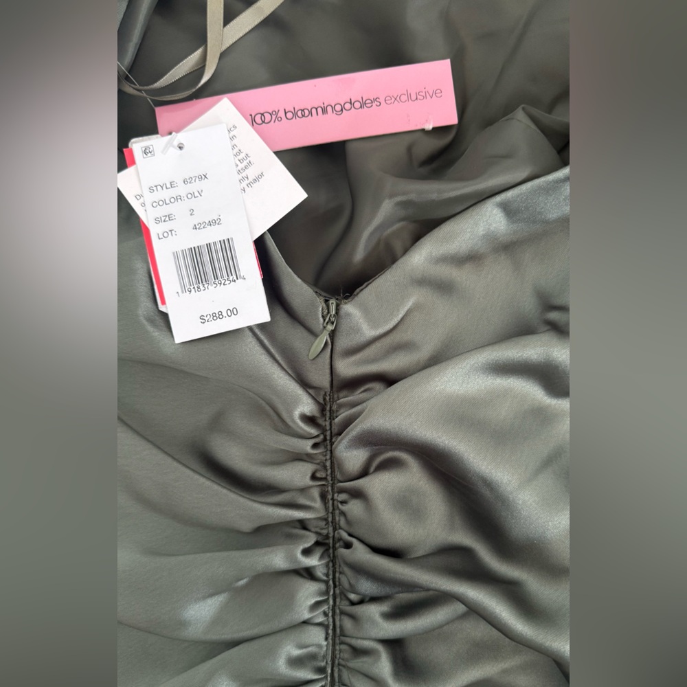NEW AQUA Olive Green Halter Sleeveless Satin Gown - Size 2 - Picture 10 of 12